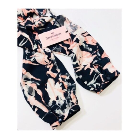 Juicy Couture Womens Blue Floral Rhinestone V Neck Long Sleeve Blouse Sz S New - Picture 7 of 9